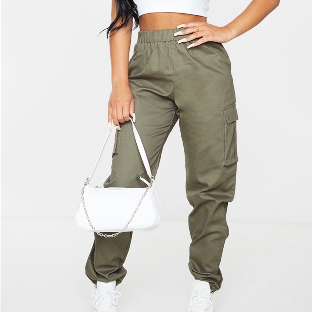 Petite Khaki Pocket Detail Cargo Trousers